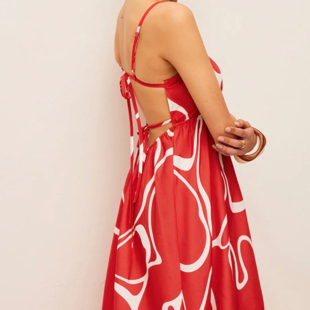 COMMENSE PRINTED BACK TIE DETAIL DRESS SIZE M - Picture 2 of 10